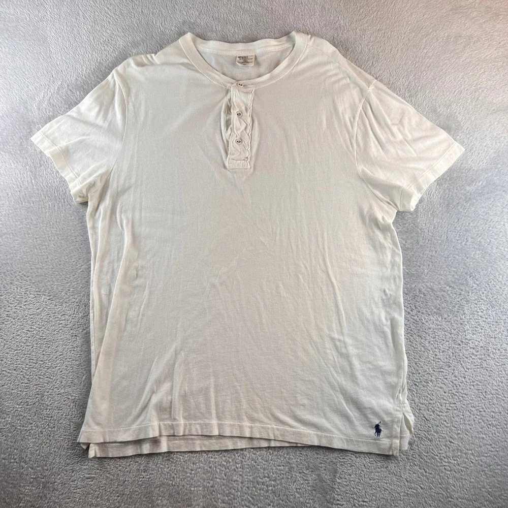 Polo Ralph Lauren Mens XXL White Cotton Short Sleeve Henley Shirt Pony Logo